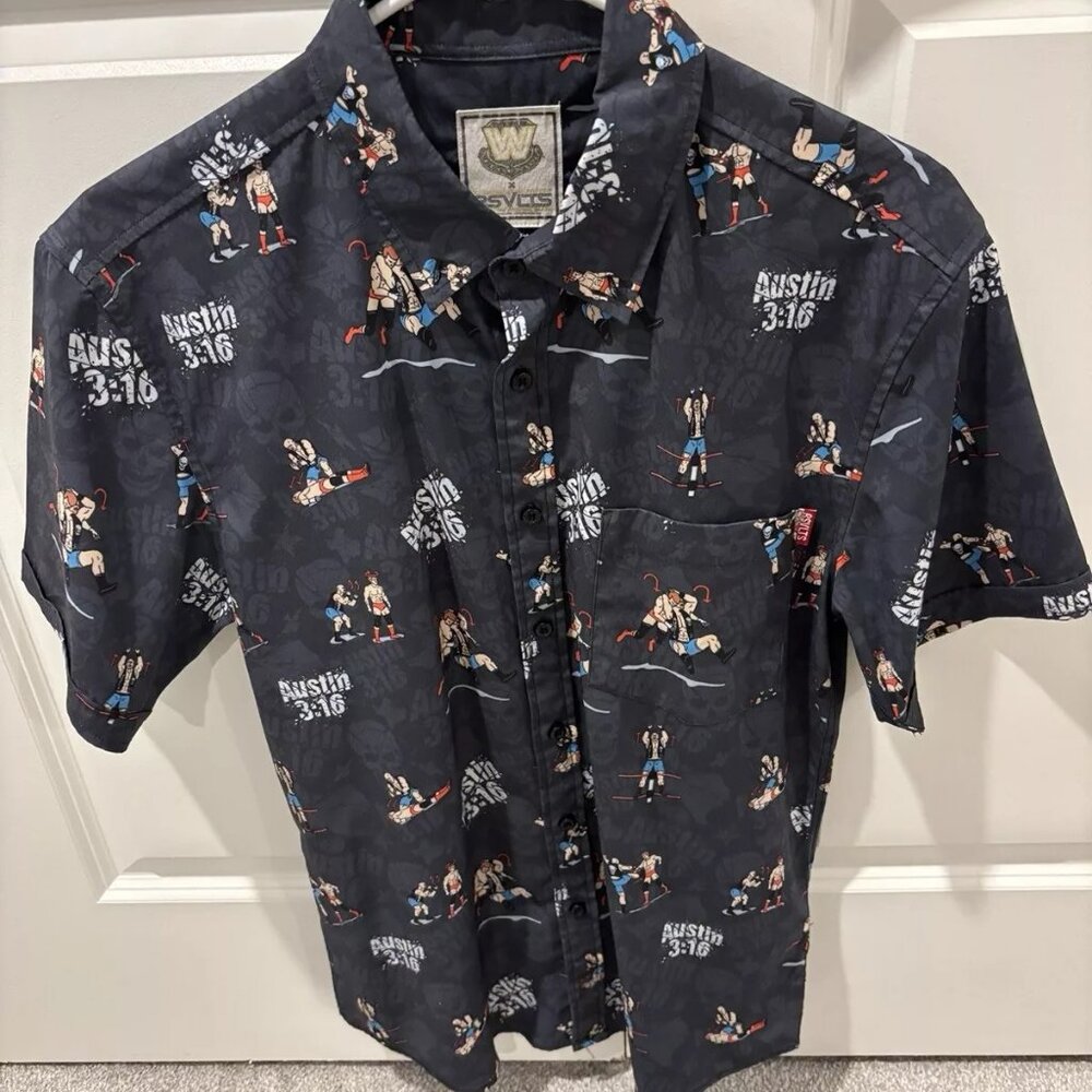 RSVLTS Stone Cold Steve Austin WWE WWF Button Down Shirt Size Small
